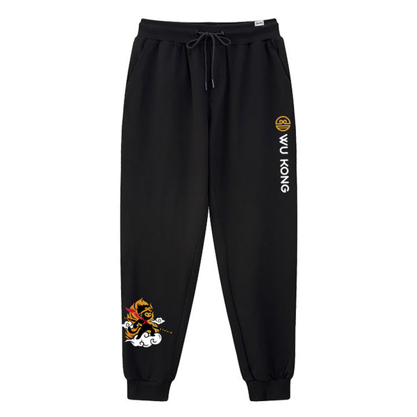 Wukong - A Japanese style black sweatpants featuring a minimalist-style Wukong design printed on the lower right leg. The word Wukong and an icon are printed on the upper left.