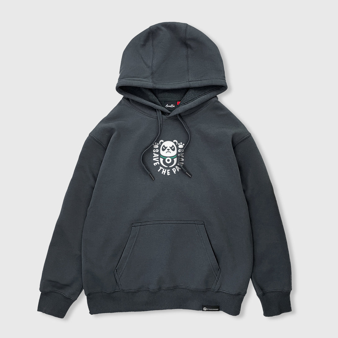 Panda Gang - Front view of the Japanese style dark grey hoodie, featuring a small graphic design on the front