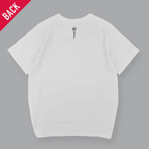 Back view of white t-shirt with small text print - Anatta