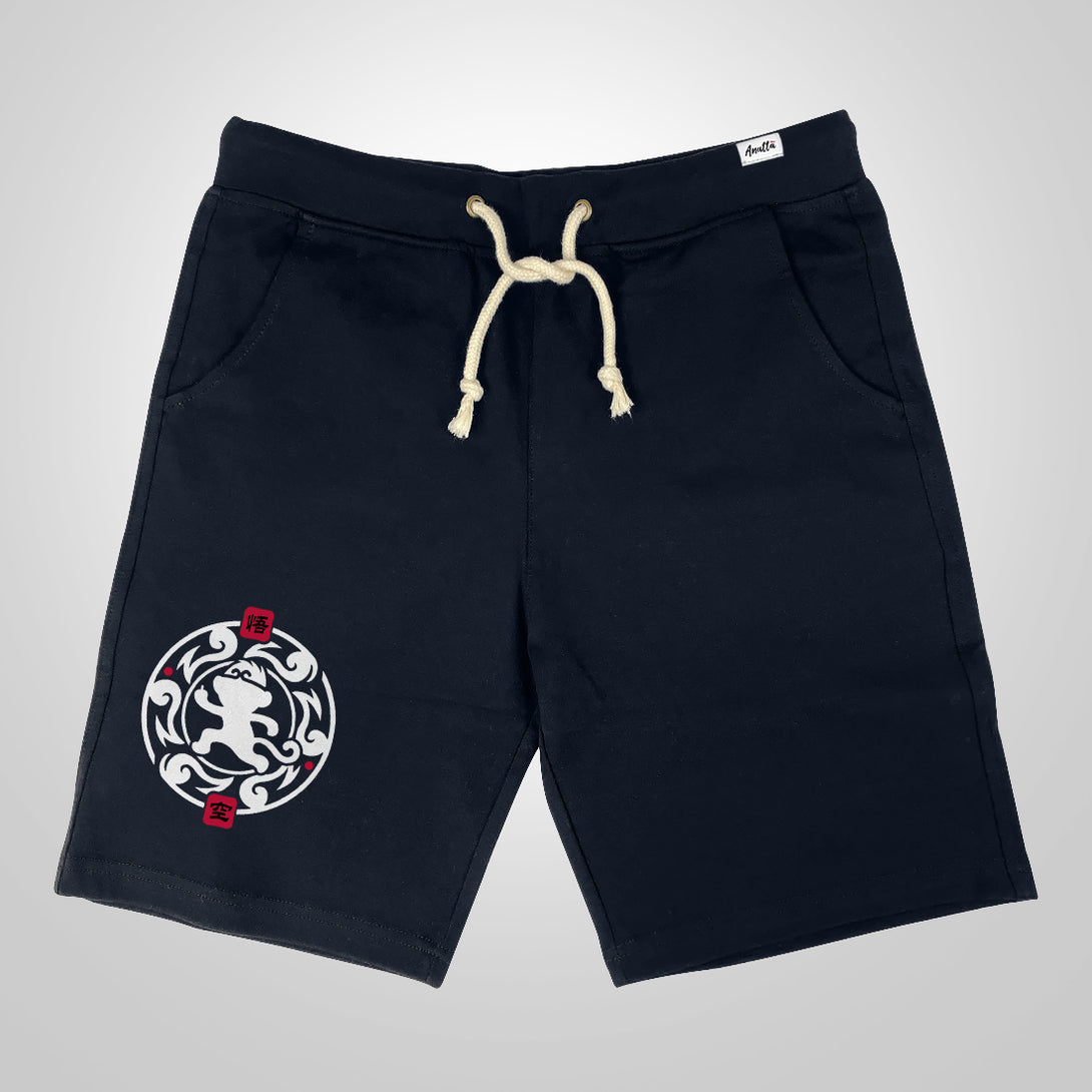 Wukong - A Japanese style dark blue shorts featuring a minimalist design of Wukong printed on the right.