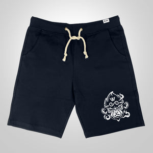 A Japanese style dark blue shorts featuring the great sage wukong, printed on the left - anatta streetwear