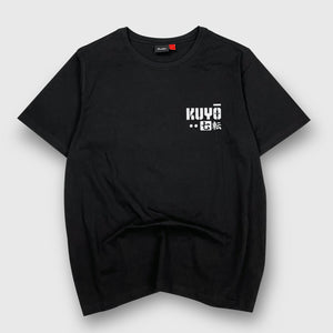 Daruma kuyō - a Japanese style black heavyweight T-shirt featuring a text graphic design, printed on the left chest