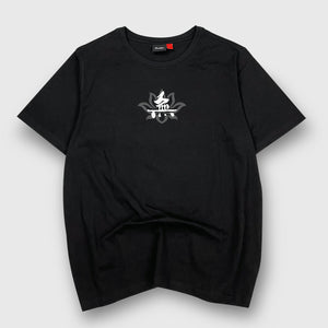 Emptiness- Front view of the Japanese style black heavyweight T-shirt, featuring a small graphic design on the front