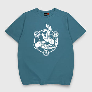 Mudra - A Japanese style blue stone heavyweight T-shirt featuring a graphic design of Buddhism Mudra printed on the front