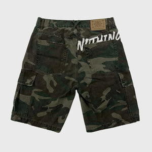 back view of Vintage-washed heavyweight camo cargo shorts - Anatta Streetwear