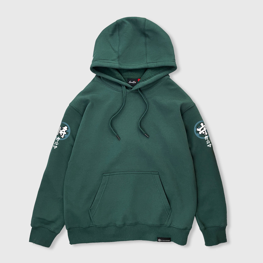 Wrathful deity - Front view of the Japanese style dark green hoodie