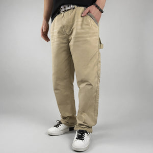 model wearing khaki heavyweight cargo pants - Anatta Streetwear