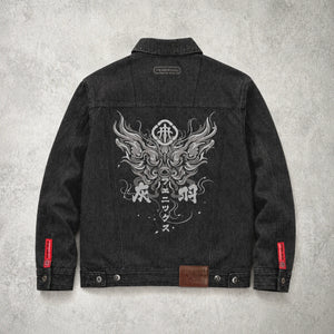Fenikkusu dark grey denim jacket with phoenix back embroidery