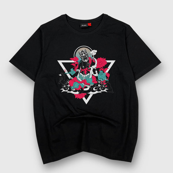 Myth of Underworld - A Japanese style black heavyweight T-shirt featuring a graphic design depicting the underworld from Eastern mythology, printed on the front