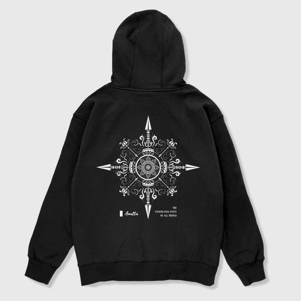 Vajra - A Japanese style black hoodie featuring an exquisite design inspired by Buddhism's Vajra printed on the back