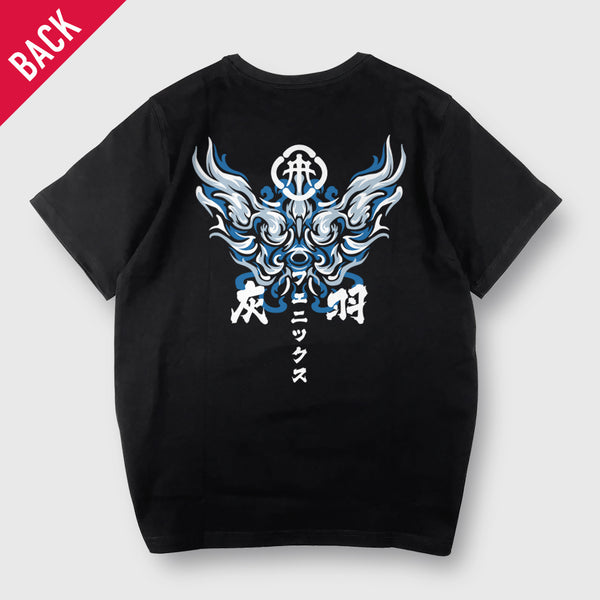 Fenikkusu - A Japanese style black heavyweight T-shirt featuring a design of a traditional Japanese phoenix printed on the back-back view