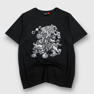 Oriental Thunder God - A Japanese style black heavyweight T-shirt featuring the oriental thunder god graphic design printed on the front.