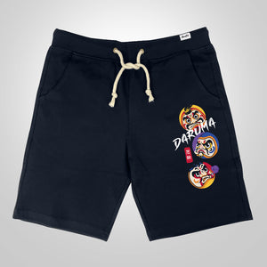 Daruma - A Japanese style dark blue shorts featuring the Japanese daruma design printed on the left.
