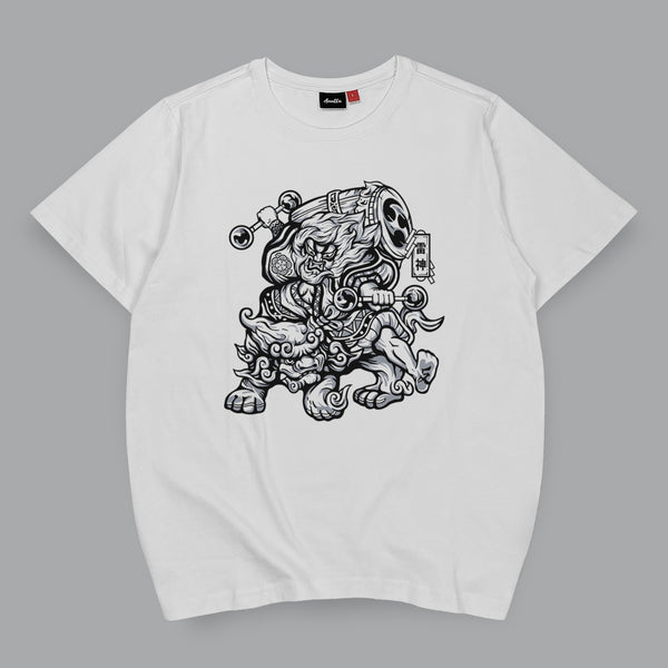 Oriental Thunder God - A Japanese style white heavyweight T-shirt featuring the oriental thunder god  graphic design printed on the front.
