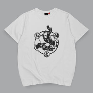 Mudra - A Japanese style white heavyweight T-shirt featuring a graphic design of Buddhism Mudra printed on the front