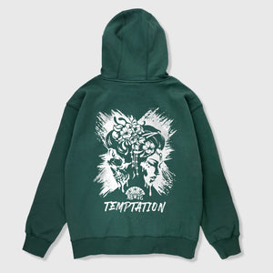 Oiran x Temptation - A Japanese style dark green hoodie featuring a design that combines oiran with a skull printed on the back