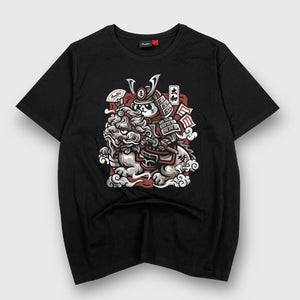 Dream Big - A Japanese style black heavyweight T-shirt featuring a design of a panda warrior in Japanese style riding a Qilin printed on the front