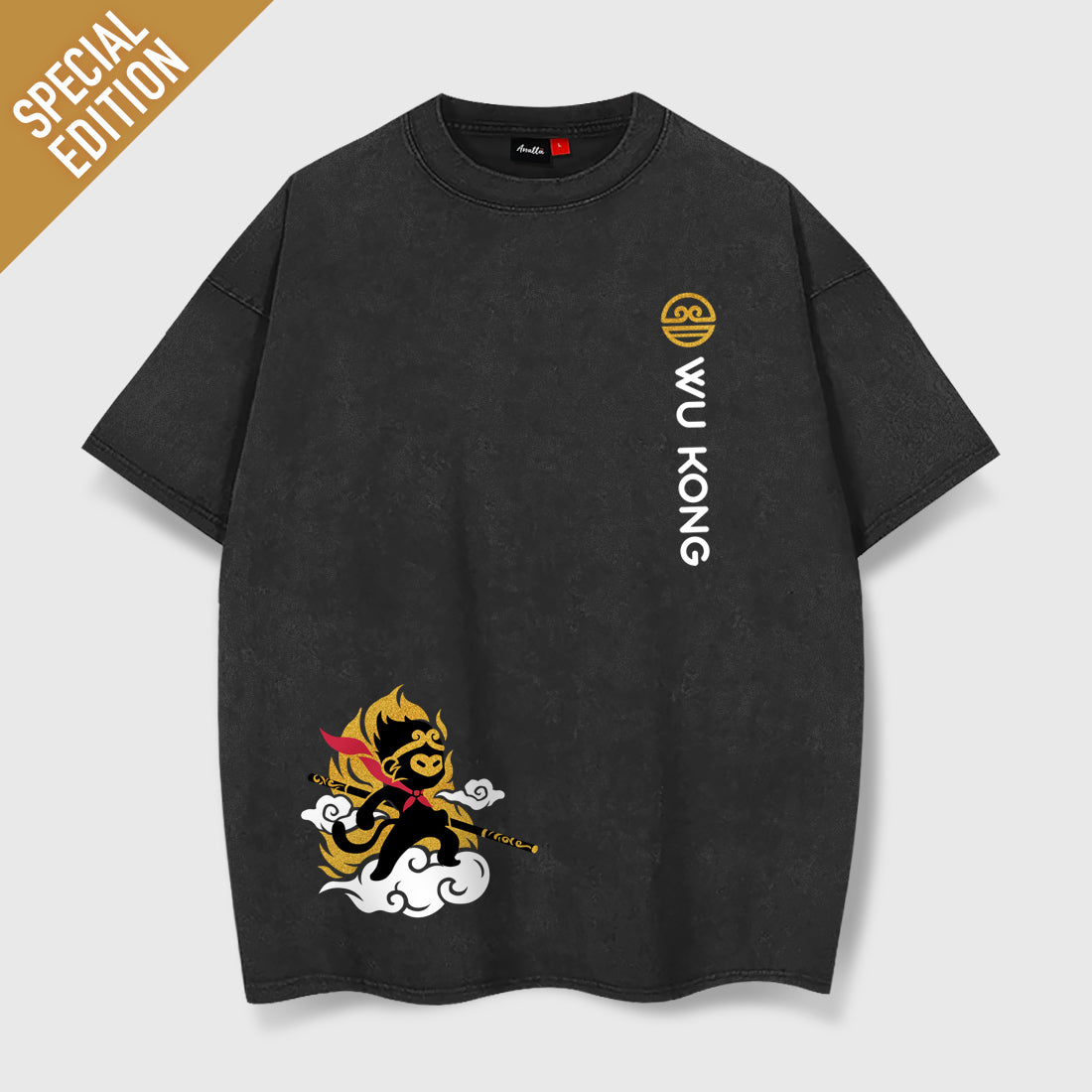 special edition wukong tee - vintage wash - gold ink print - anatta streetwear