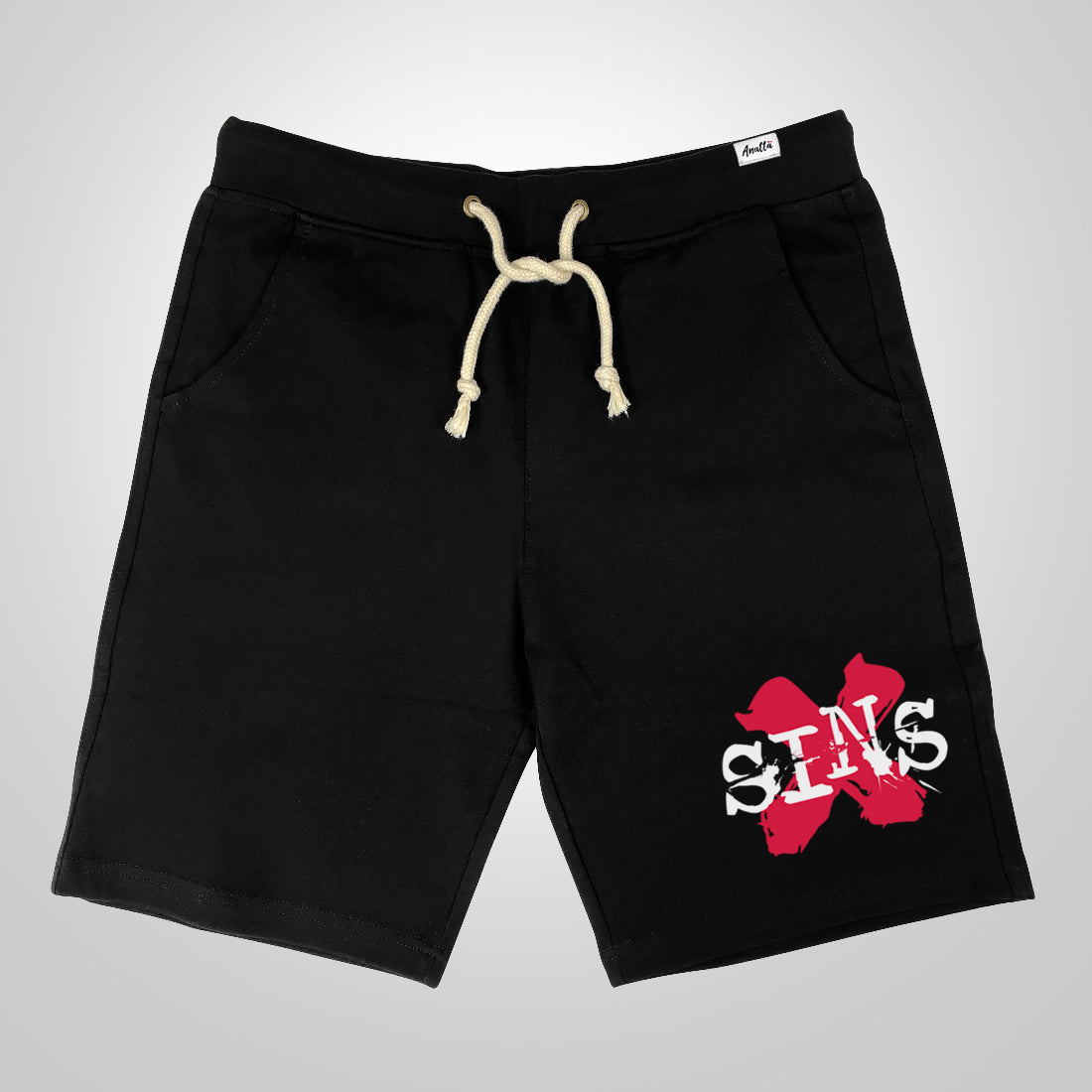 Do Not Evil - A Japanese style black shorts featuring a graphic design,  printed on the left.