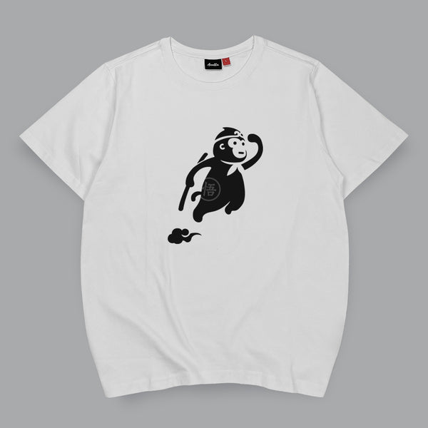 a Japanese style White heavyweight T-shirt featuring a cute design of the oversized wukong, printed on the front - Anatta Streetwear