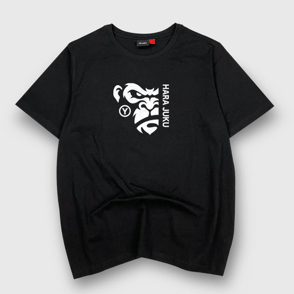 a Japanese style black heavyweight T-shirt featuring a graphic design of the angry ape, printed on the front - Anatta Streetwear