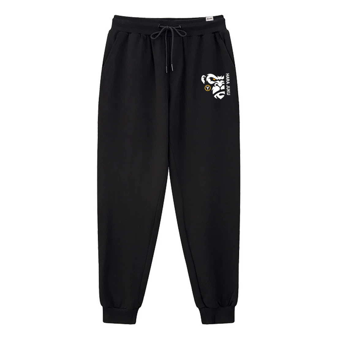 Black heavyweight sweatpants with Japanese-inspired angry ape graphic design.
