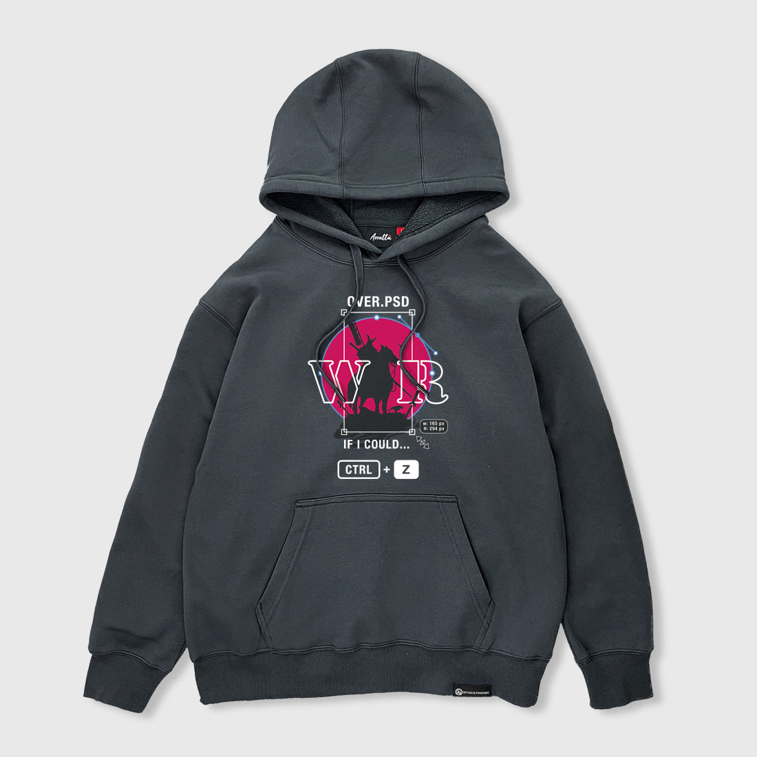 Ctrl+Z - A Japanese style dark grey hoodie featuring a unique Japanese warrior graphic design on the front. 