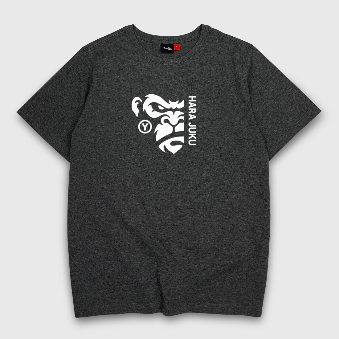 a Japanese style dark grey heavyweight T-shirt featuring a graphic design of the angry ape, printed on the front - Anatta Streetwear