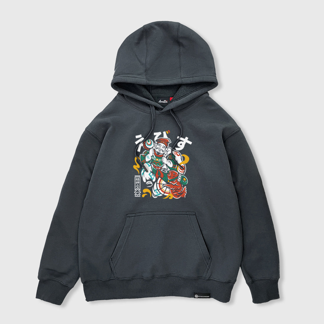 Ebisu- A Japanese style dark grey hoodie featuring the Ebisu graphic design on the front. 