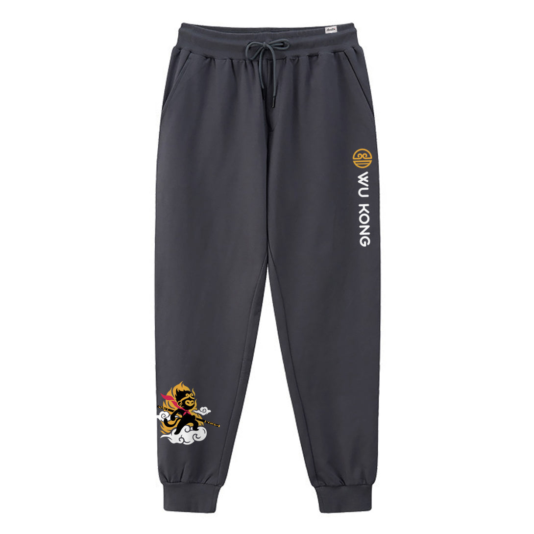 Wukong - A Japanese style dark grey sweatpants featuring a minimalist-style Wukong design printed on the lower right leg. The word Wukong and an icon are printed on the upper left.