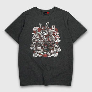 Dream Big - A Japanese style dark grey heavyweight T-shirt featuring a design of a panda warrior in Japanese style riding a Qilin printed on the front