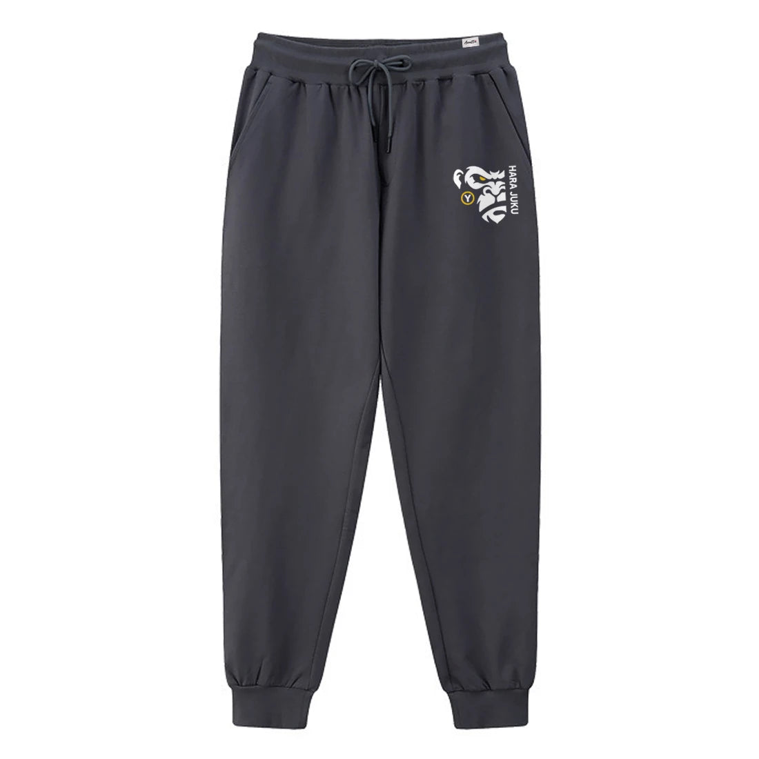Dark grey heavyweight sweatpants with Japanese-inspired angry ape graphic design.