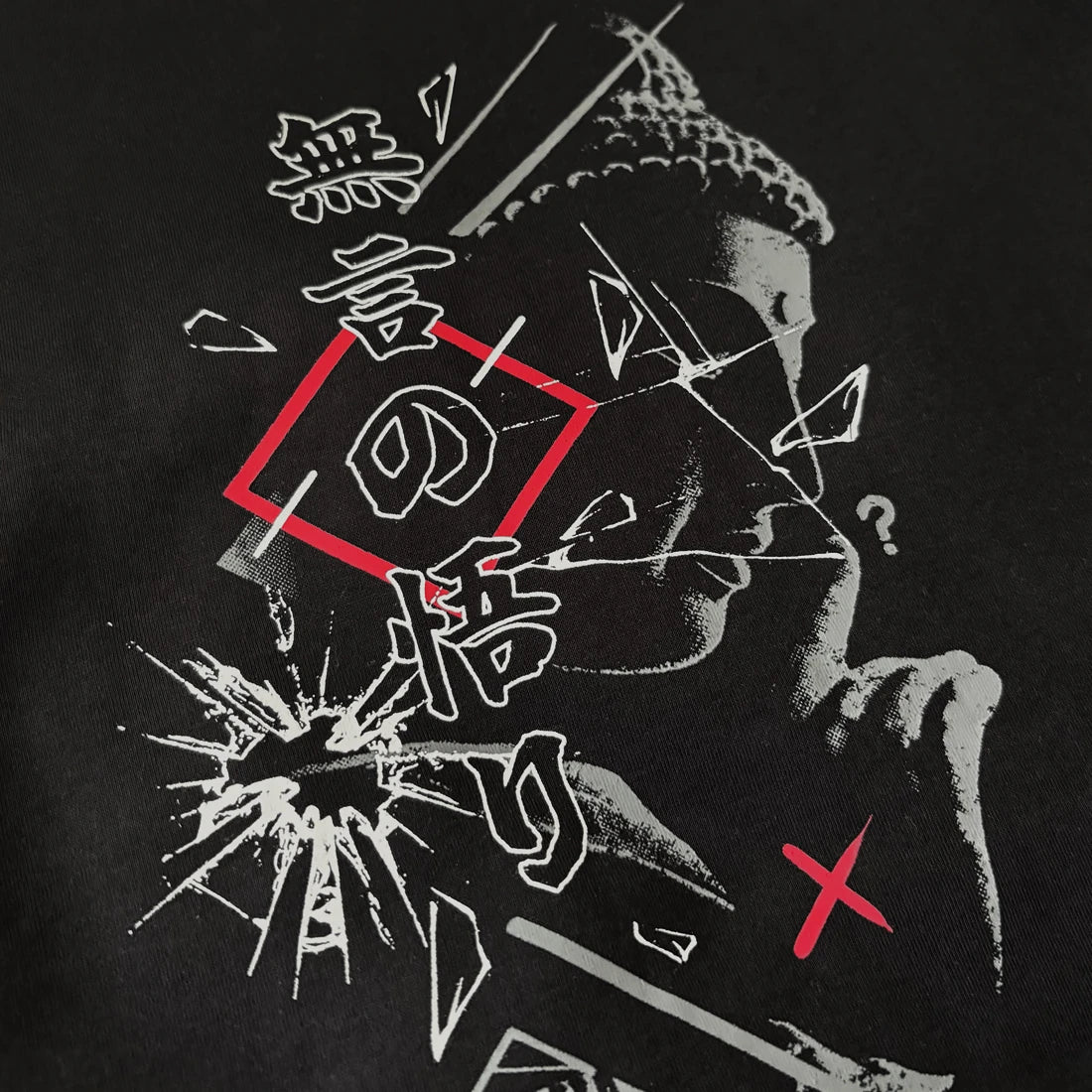 Black sweatshirt with Buddha graphic and Japanese lettering -1 – Anatta