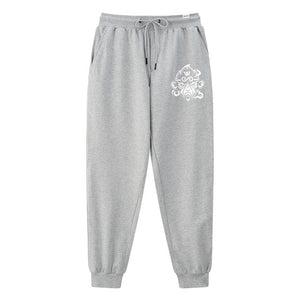 A Japanese style light grey sweatpants featuring the great sage wukong, printed on the left - anatta streetwear