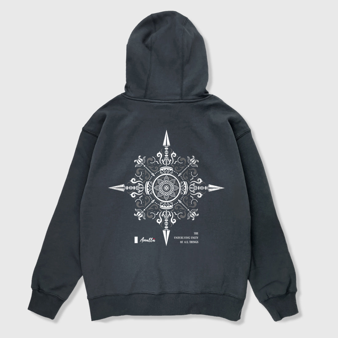 Vajra - A Japanese style dark grey hoodie featuring an exquisite design inspired by Buddhism's Vajra printed on the back