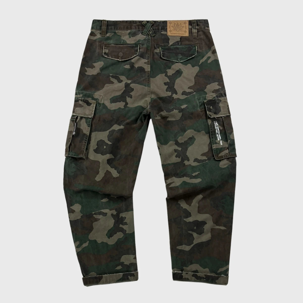 back view of heavyweight camo cargo pants - Anatta Streetwear