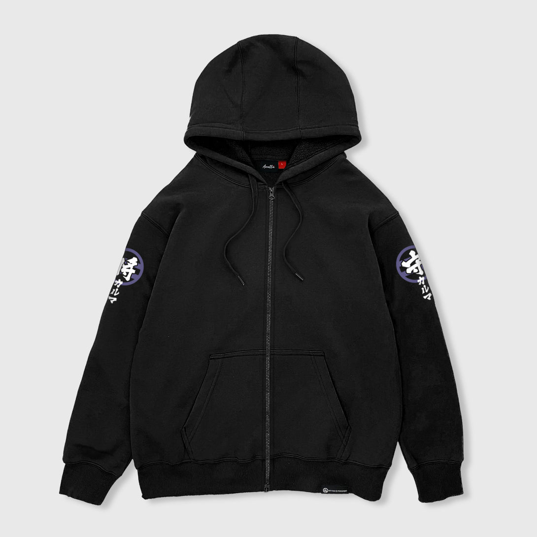 Wrathful deity - Front view of the Japanese style black Zip-up hoodie