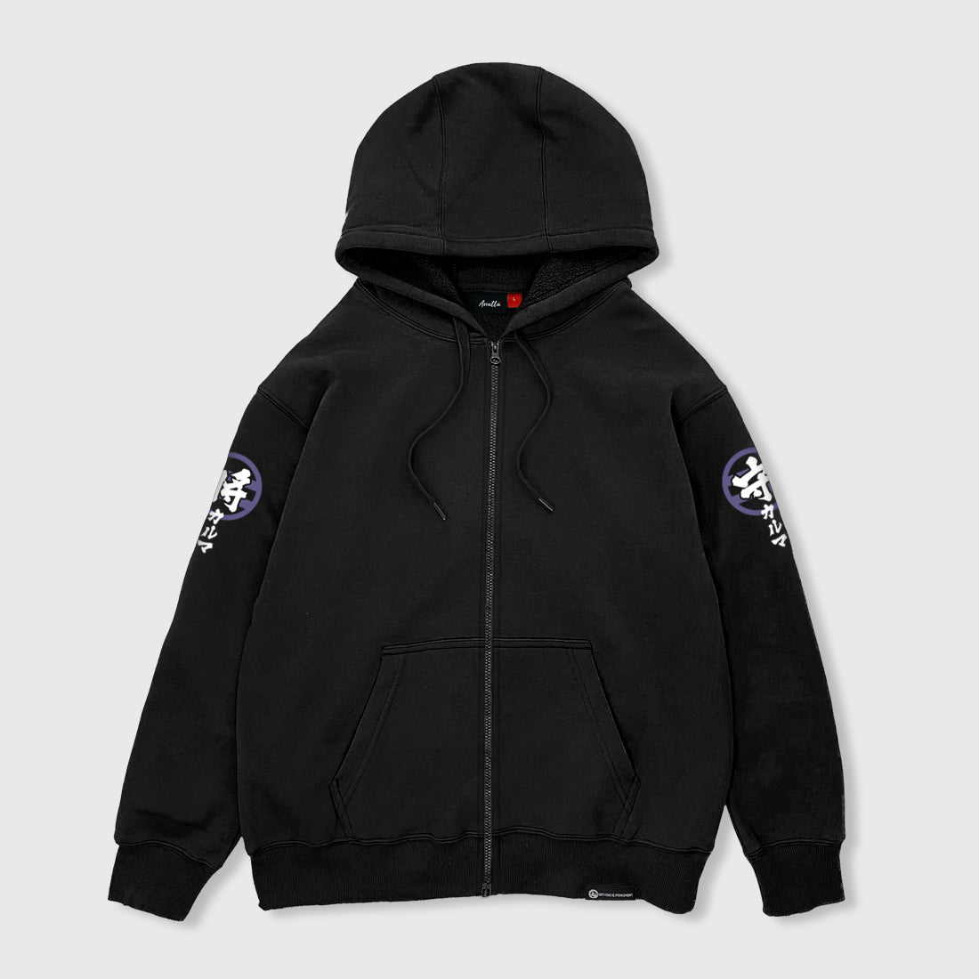 Wrathful deity - Front view of the Japanese style black Zip-up hoodie