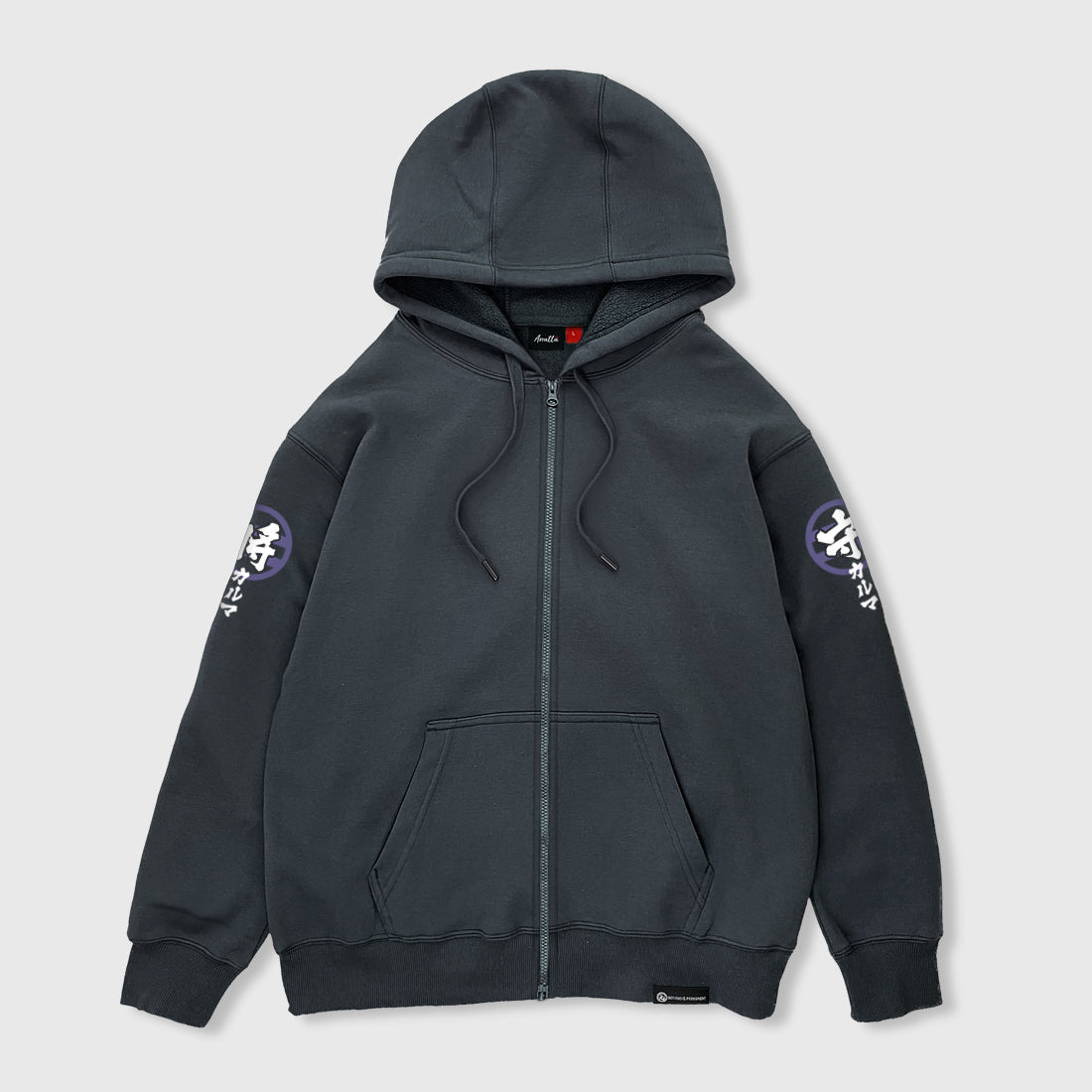 Wrathful deity - Front view of the Japanese style dark grey Zip-up hoodie