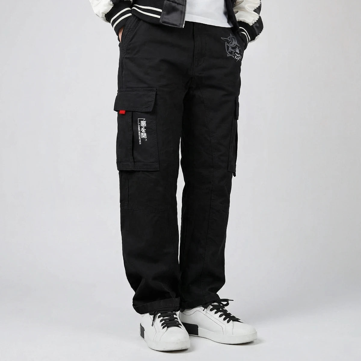 model wearing Heavyweight Elastic Waist Cargo Pants - Anatta Streetwear