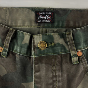 Camo shorts with Anatta label on the waistband