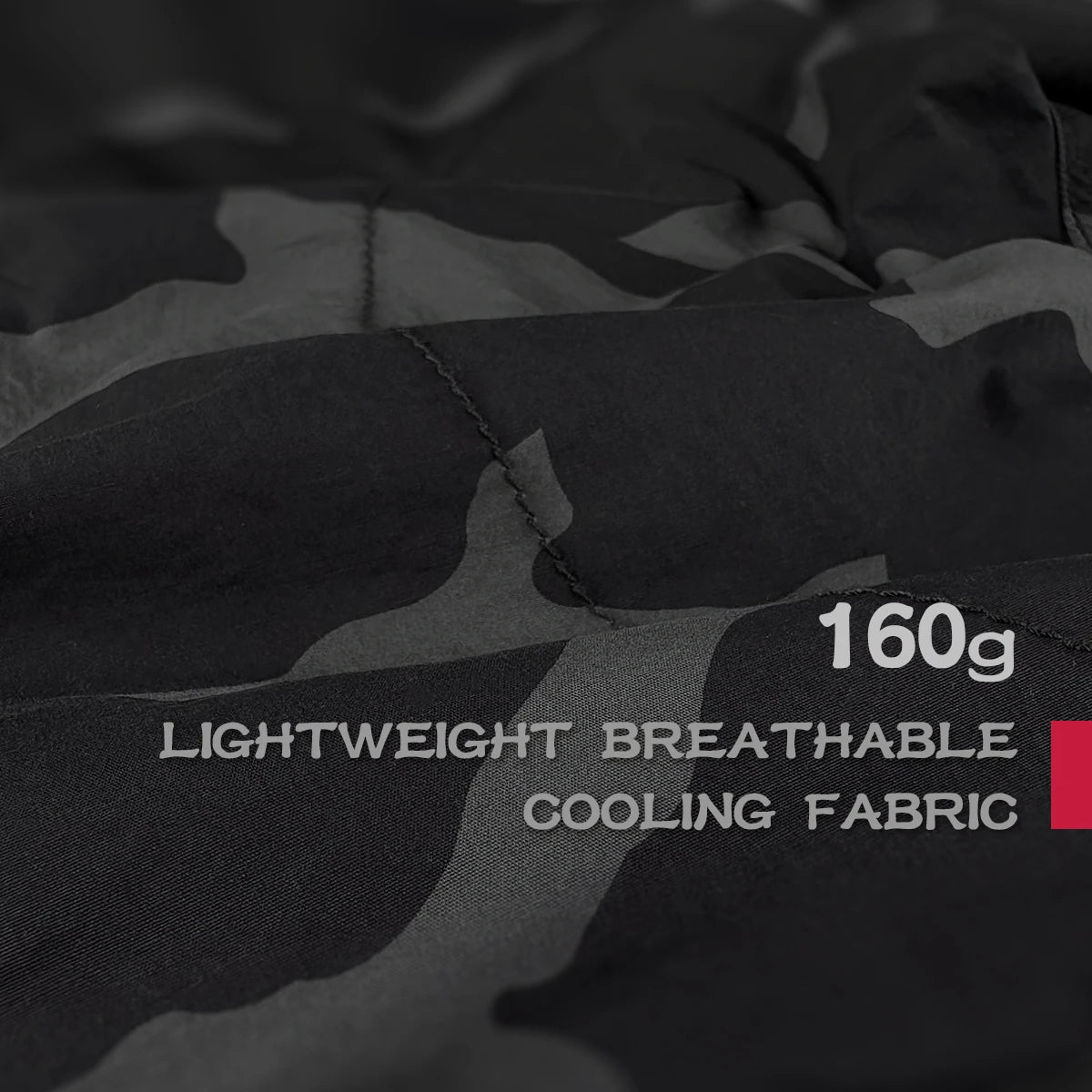 Camouflage fabric with text indicating '160g Lightweight Breathable Cooling Fabric'  - Anatta Streetwear
