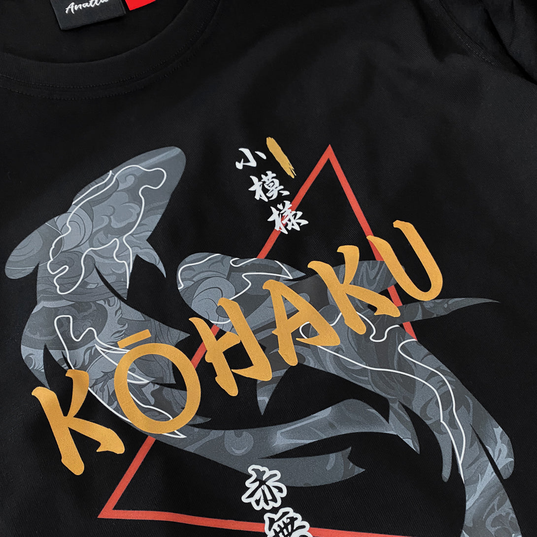 KOI - a close-up of a design of traditional Japanese koi fish, printed on the Japanese style heavyweight T-shirt-1