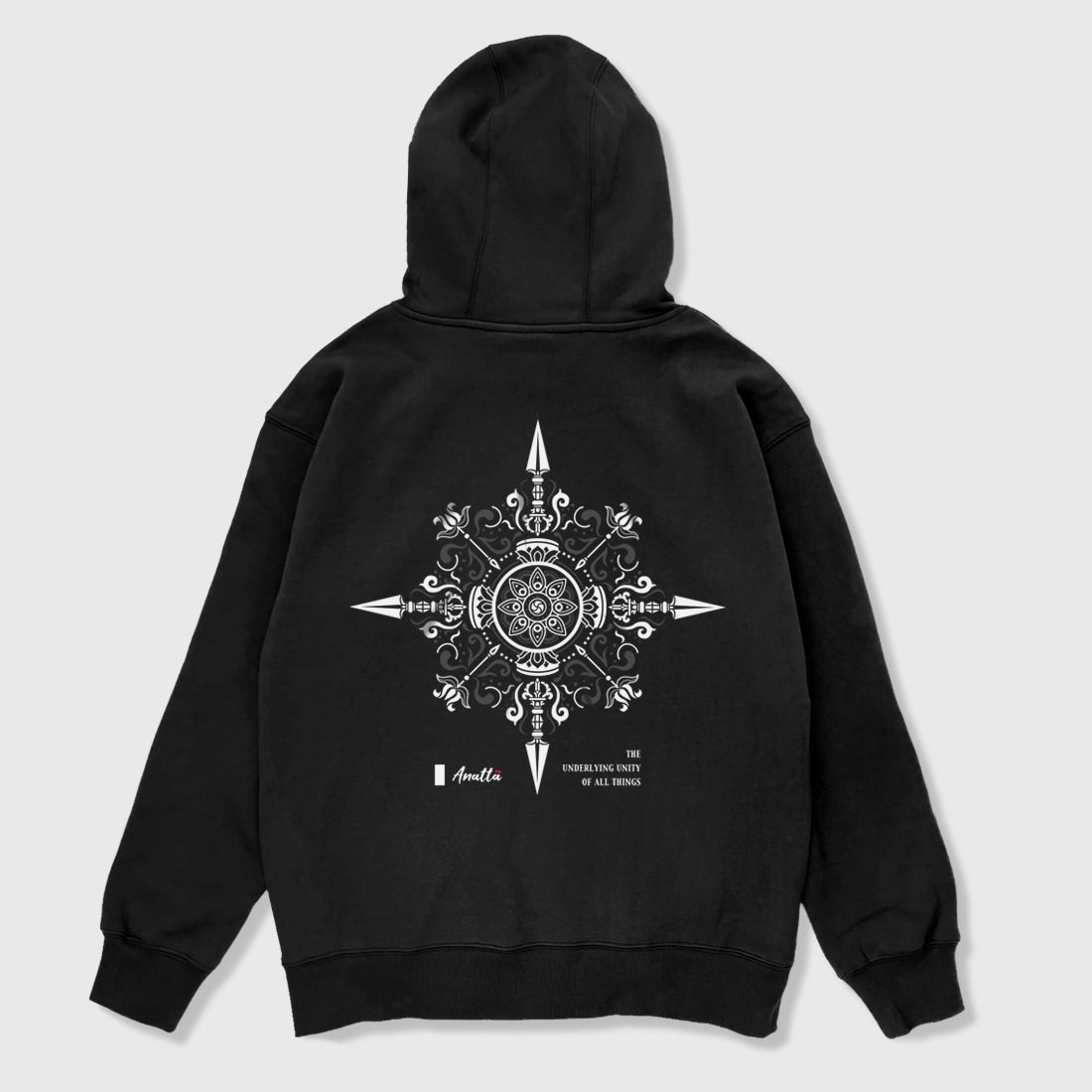 Vajra - A Japanese style black hoodie featuring an exquisite design inspired by Buddhism's Vajra printed on the back