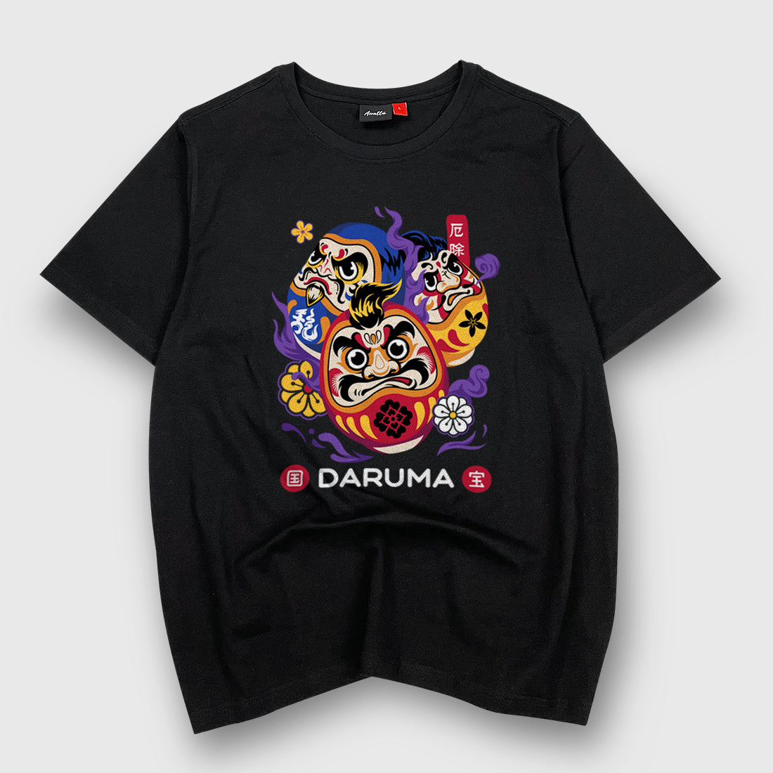 Japanese Daruma Doll Painted T-Shirt L / Black