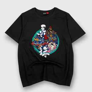 Oriental Youkai - a Japanese style black heavyweight T-shirt featuring an exquisite design of deities from Eastern mythology, printed on the front