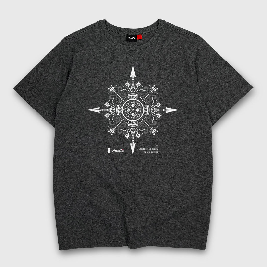 Vajra - a Japanese style dark grey heavyweight T-shirt featuring an exquisite design inspired by Buddhism's Vajra printed on the front