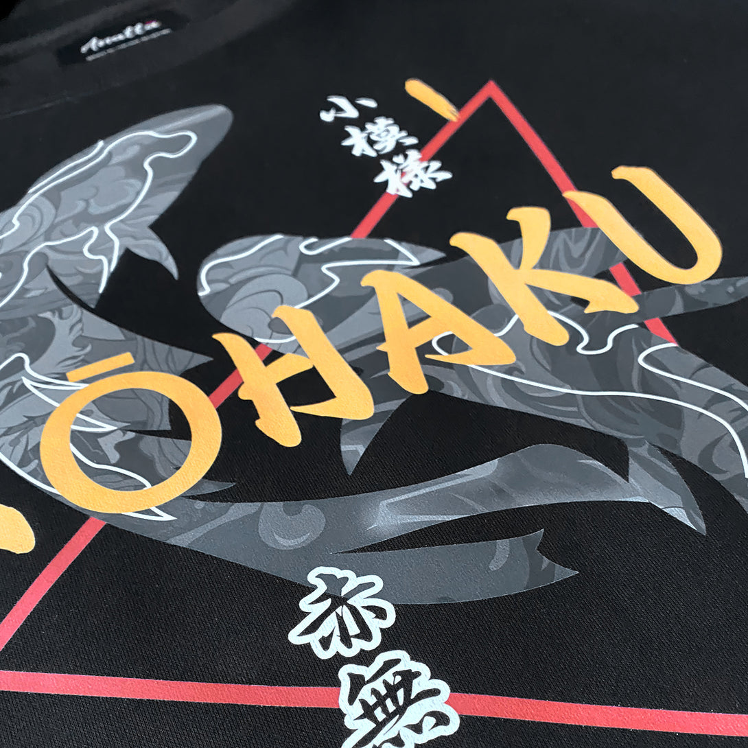 KOI- a close-up of a design of traditional Japanese koi fish, printed on the front of a black sweatshirt-1