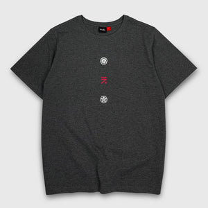 Kamon - A Japanese style dark grey heavyweight T-shirt featuring Japanese kamon design, printed on the front