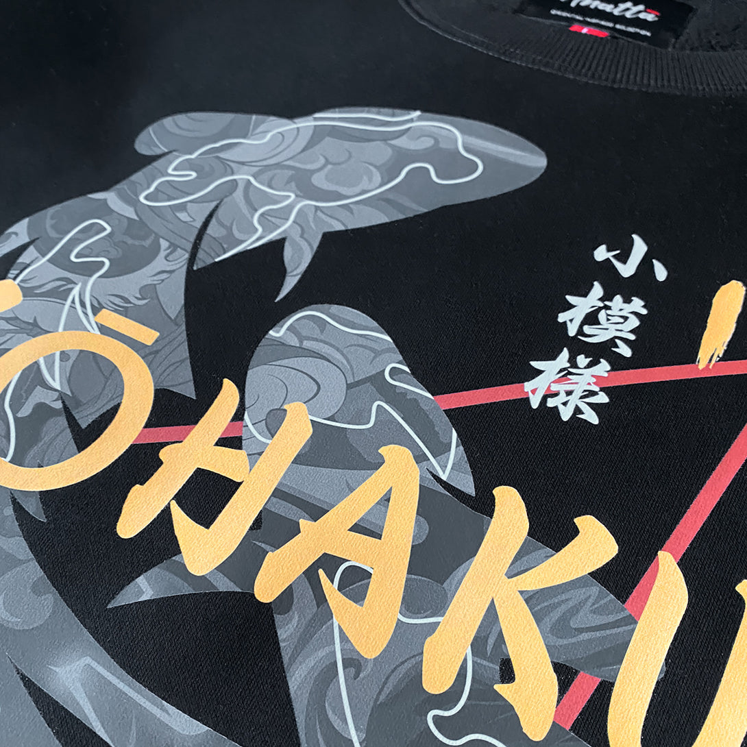 KOI- a close-up of a design of traditional Japanese koi fish, printed on the front of a black sweatshirt-2